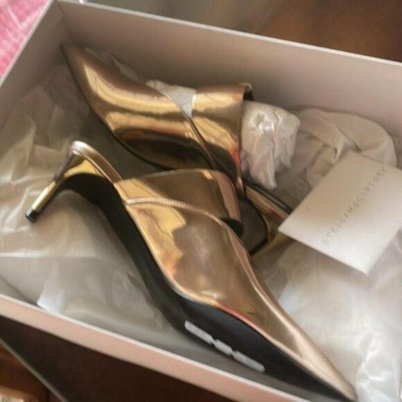 Stella McCartney Cutout faux mirrored mules Rose Gold size 5 - Picture 7 of 12